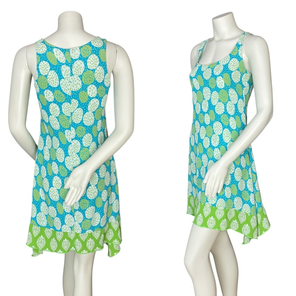 Loco Lindo Dress Polka Dot Green‎ Blue White Sleeveless Scoop Neck Summer FLAWS